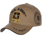 US Army Official License Structured Front Side Back and Visor Embroidered Hat Cap (Gold Star Khaki)